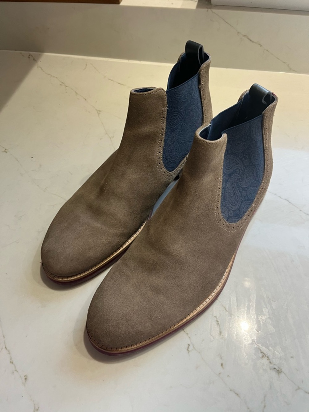 Ted Baker Suede secaint chelsea Boots in Taupe with Navy Panels